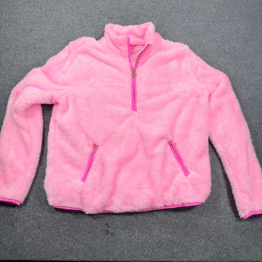 Lilly Pulitzer Pink Fuzzy Sherpa Fleece Half Zip Pullover Jacket Womens Medium